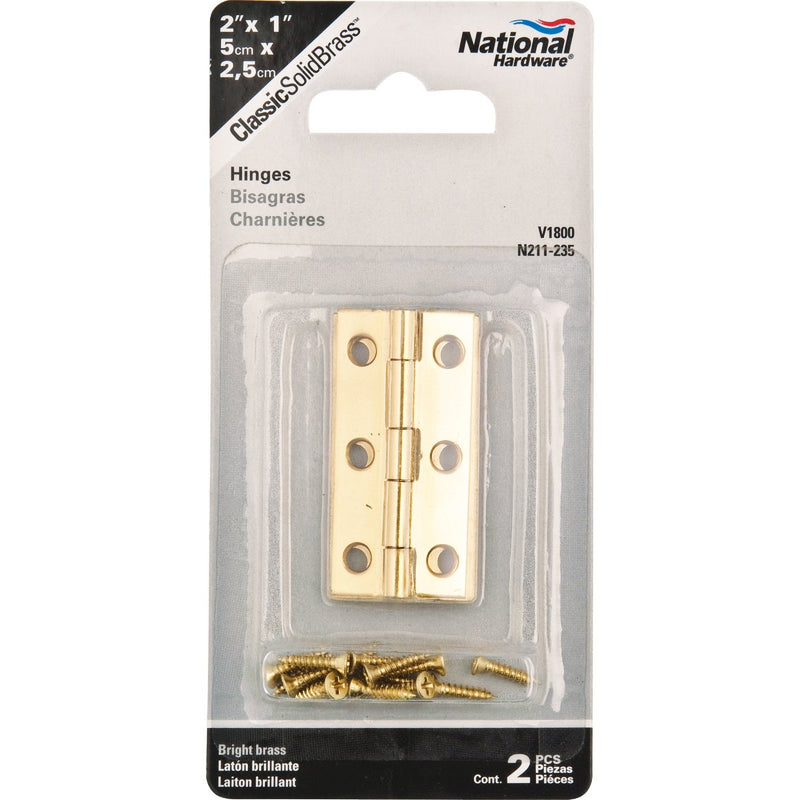 National 1 In. x 2 In. Brass Narrow Decorative Hinge (2-Pack)