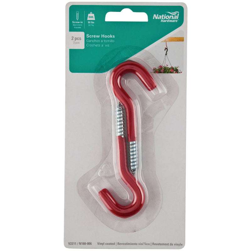 National 5/16 In. x 4-1/2 In. Red Vinyl Coated Screw Hook