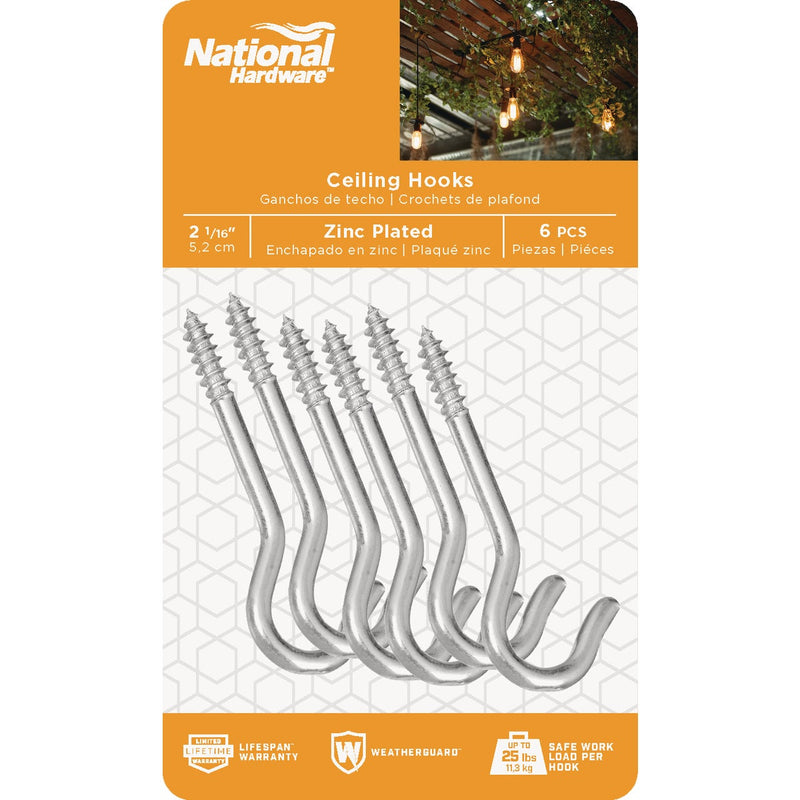 National 2-1/16 Zinc Finish Ceiling Hook (6-Pack)