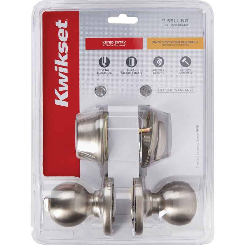 Kwikset Polo Satin Nickel Deadbolt and Door Knob Combo