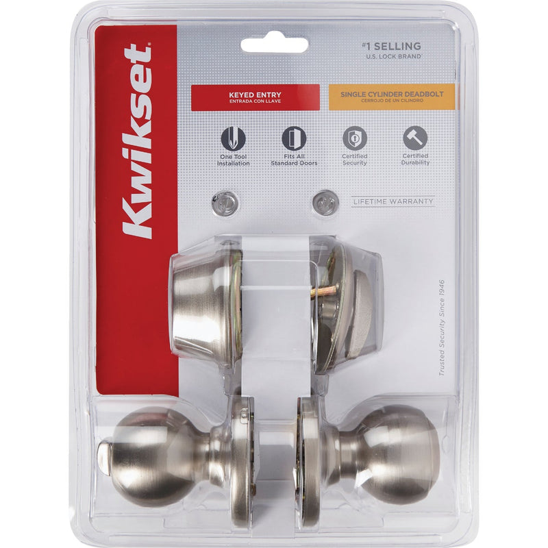 Kwikset Polo Satin Nickel Deadbolt and Door Knob Combo