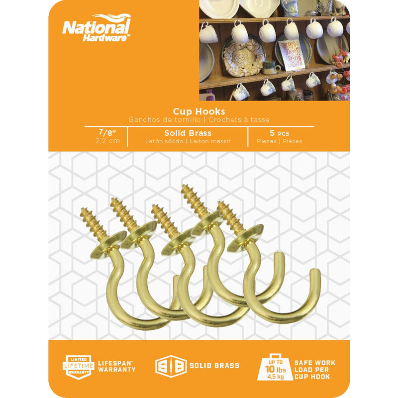 National V2021 7/8 In. Solid Brass Series Cup Hook (5 Count)