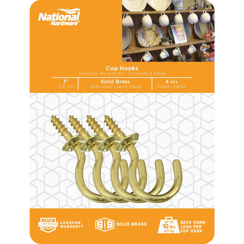 National V2021 1 In. Solid Brass Series Cup Hook (4 Count)