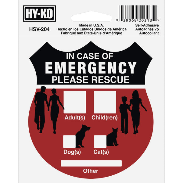 Hy-Ko 4X4 In. Self-Adhesive Emergency Rescue Sign