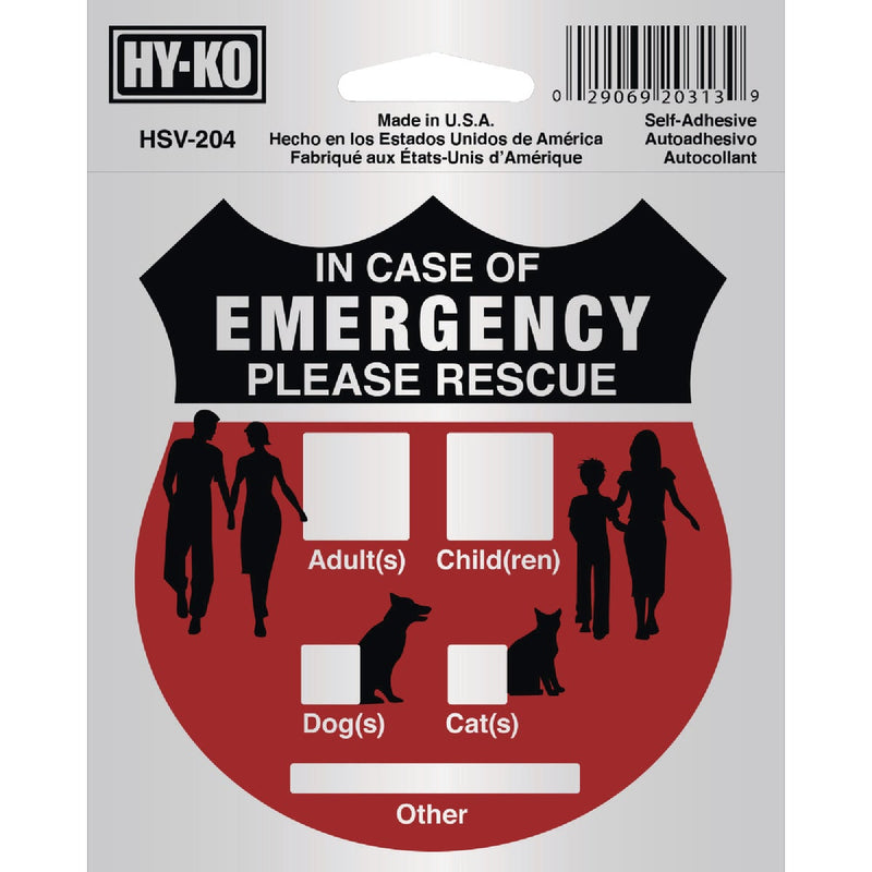 Hy-Ko 4X4 In. Self-Adhesive Emergency Rescue Sign