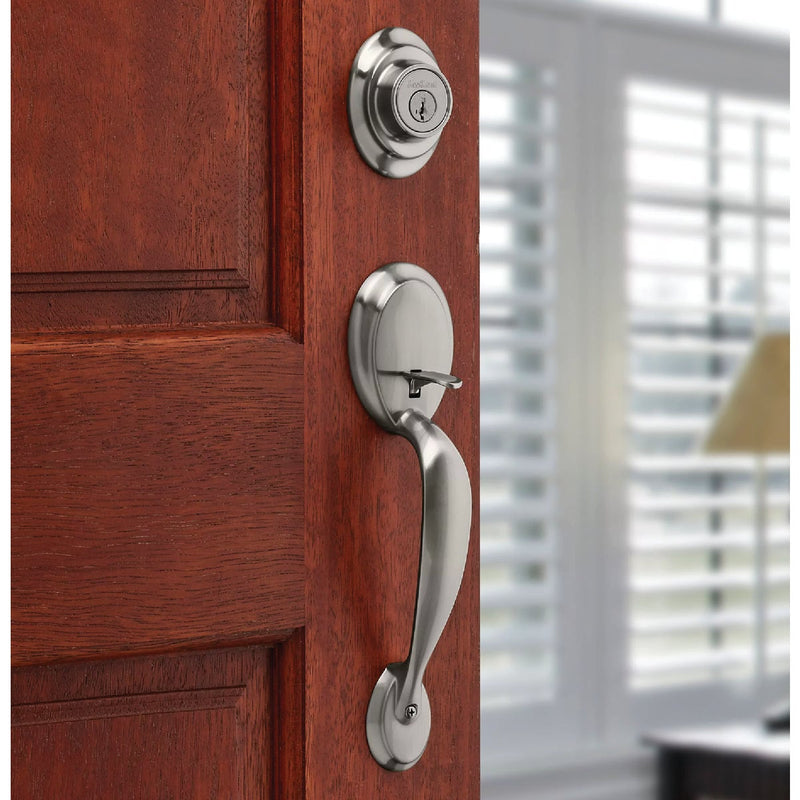 Kwikset Dakota Smartkey Entry Door Handleset with Polo Knob - Satin Nickel