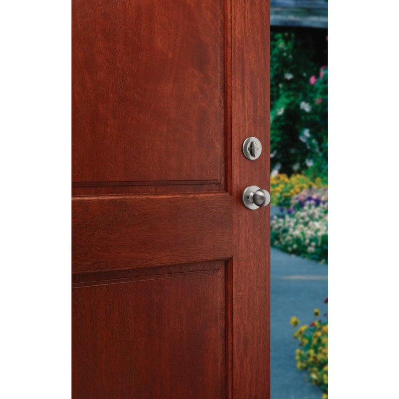 Kwikset Dakota Smartkey Entry Door Handleset with Polo Knob - Satin Nickel