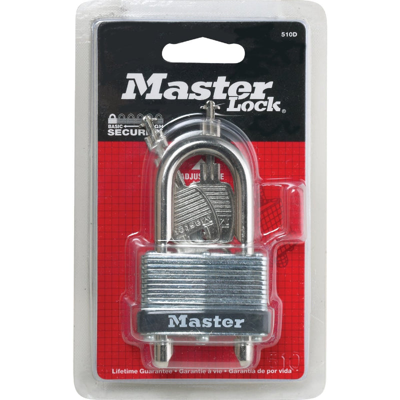 Master Lock 1-3/4 In. W. Warded Keyed Different Padlock with 5/8 In. To 2 In. Adjustable Shackle