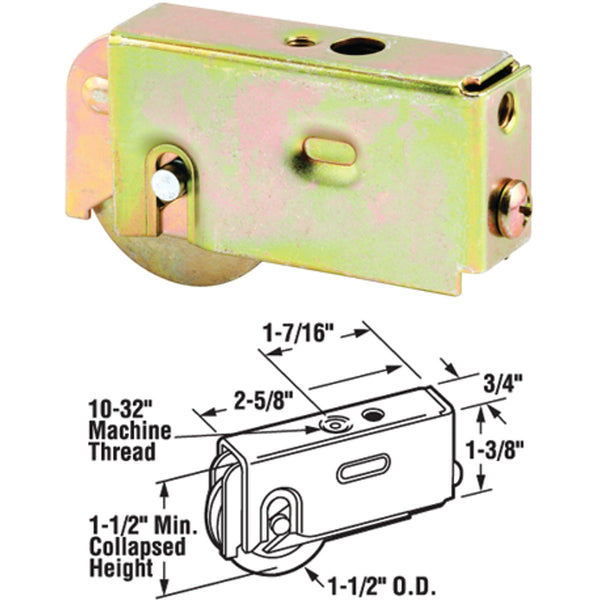 Prime-Line 1-1/2 In. Dia. x 3/4 In. W. x 2-5/8 In. L. Steel Patio Door Roller with Adjustable Housing Assembly