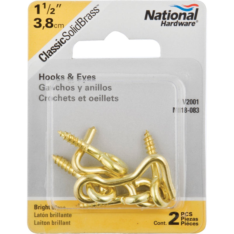 National Solid Brass 1-1/2 In. Hook & Eye Bolt (2 Ct.)