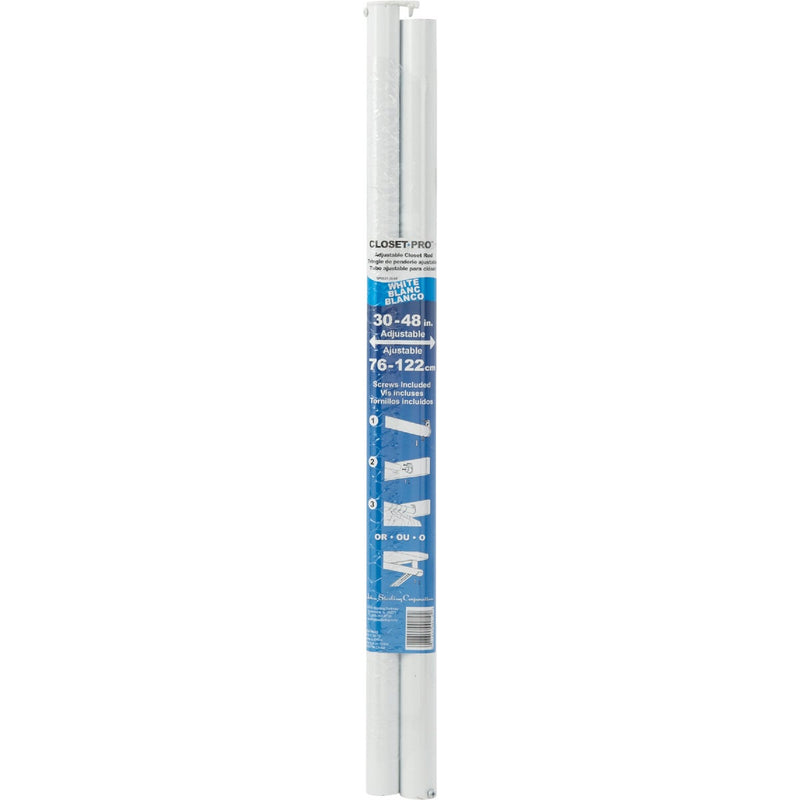 John Sterling Closet-Pro 30 In. to 48 In. x 1-1/4 In. Extra Heavy-Duty Adjustable Closet Rod, White