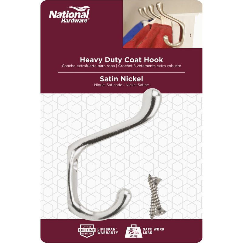 National Heavy-Duty Satin Nickel Coat and Hat Wardrobe Hook