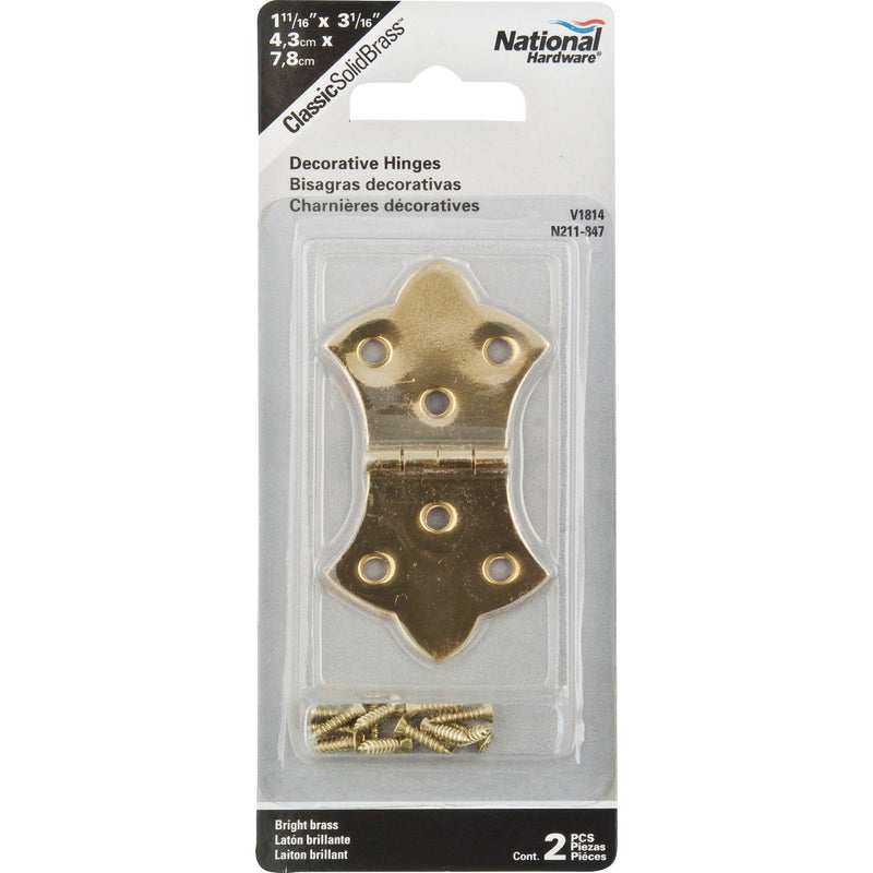 National 1-11/16 In. x 3-1/16 In. Miniature Brass Decorative Hinge (2-Pack)