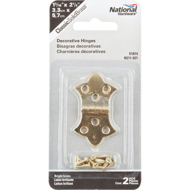 National 1-5/16 In. x 2-1/4 In. Miniature Brass Decorative Hinge (2-Pack)
