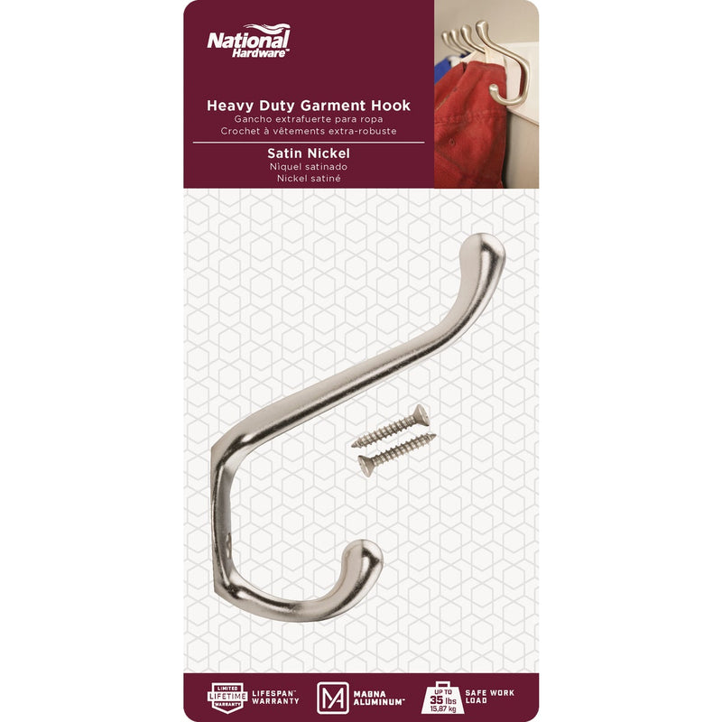 National Heavy-Duty Satin Nickel Coat and Hat Wardrobe Hook