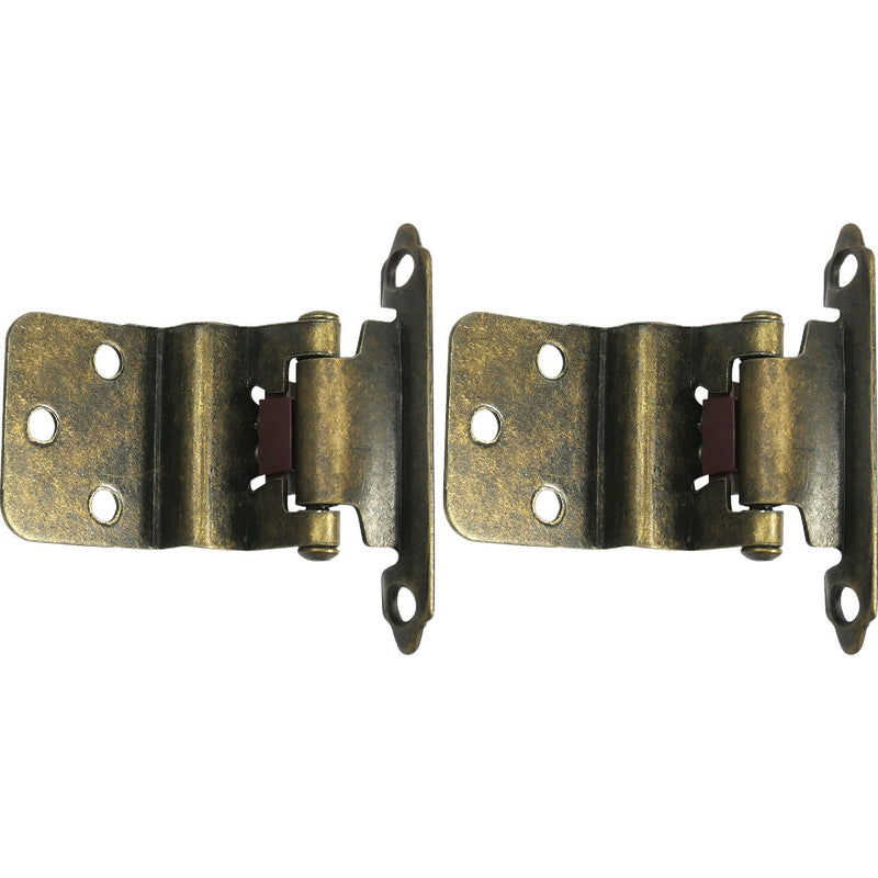 Laurey Antique Brass Self-Closing Overlay Hinge with Wood Screws (2-Pack)