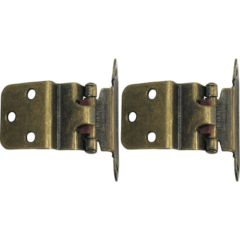 Laurey Antique Brass Self-Closing Overlay Hinge with Wood Screws (2-Pack)