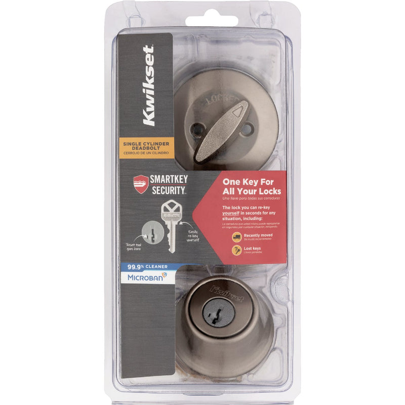 Kwikset 660 Single Cylinder Deadbolt with SmartKey, Satin Nickel