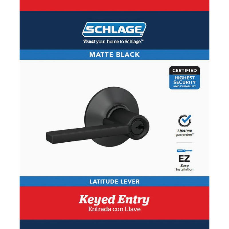 Schlage Latitude Matte Black Keyed Entry Door Lever