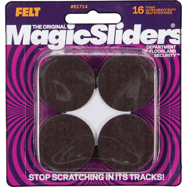 Magic Sliders 1-1/2 In. Round Brown Self-Adhesive Heavy-Duty Pad (16-Pack)