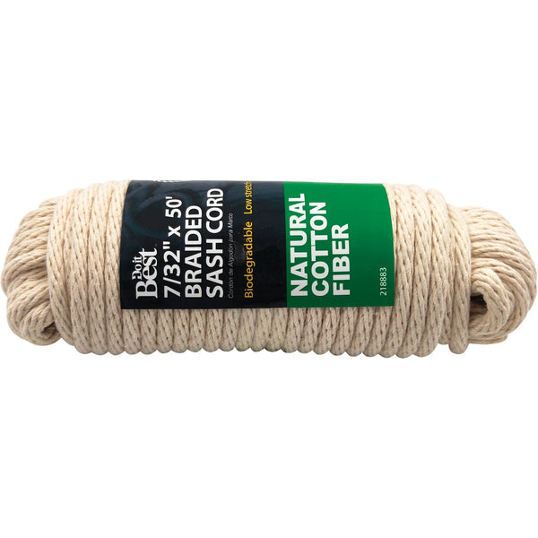 Do it Best 7/32 In. x 50 Ft. White Solid Braided Cotton Sash Cord