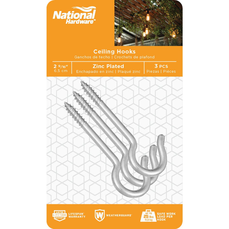 National 2-9/16 Zinc Finish Ceiling Hook (3-Pack)