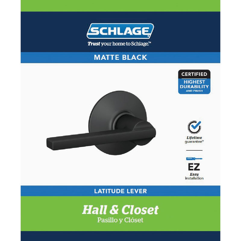 Schlage F Series Latitude Matte Black Passage Door Lever