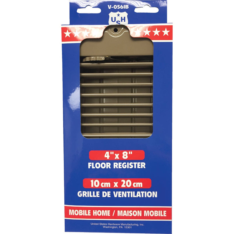 United States Hardware 4 In. x 8 In. x 1-5/16 In. Brown Steel Floor Register