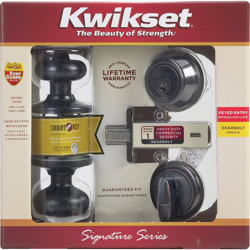 Kwikset Signature Series Juno Venetian Bronze Deadbolt and Door Knob Combo