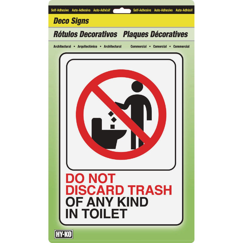 Hy-Ko Do Not Discard Trash In Toilet Sign