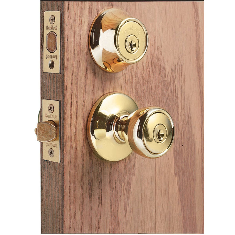 Kwikset Polished Brass Deadbolt and Door Knob Combo