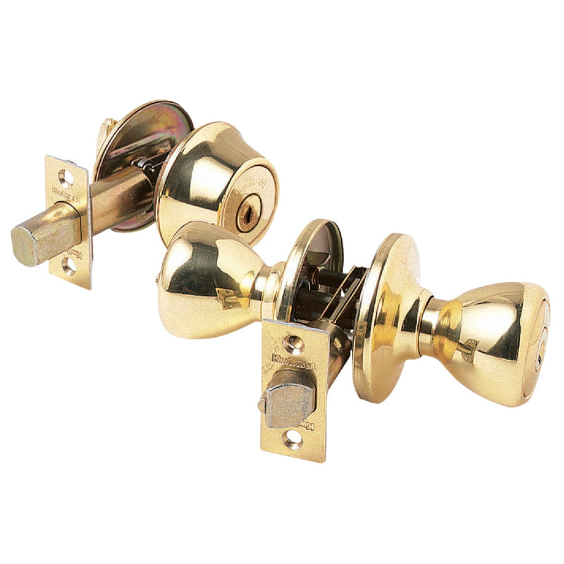 Kwikset Polished Brass Deadbolt and Door Knob Combo