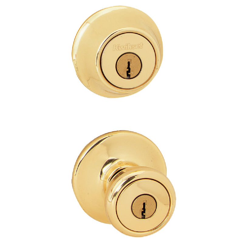 Kwikset Polished Brass Deadbolt and Door Knob Combo