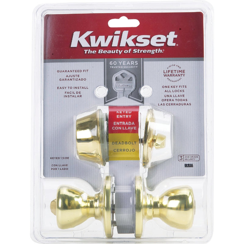 Kwikset Polished Brass Deadbolt and Door Knob Combo