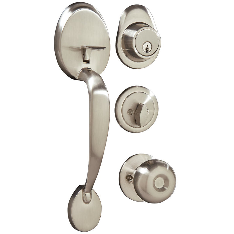 Steel Pro Brushed Nickel Entry Door Handleset with Half Round Interior Knob