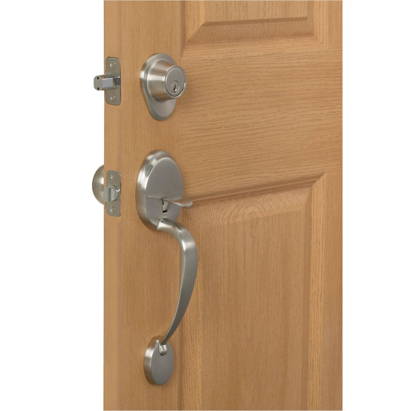 Steel Pro Brushed Nickel Entry Door Handleset with Half Round Interior Knob