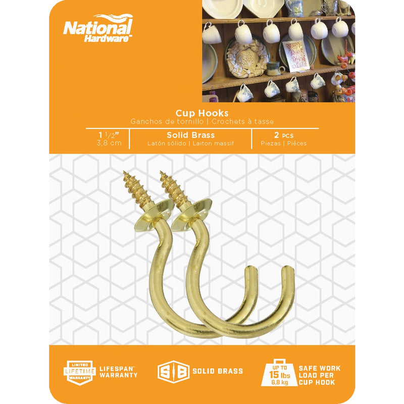 National V2021 1-1/2 In. Solid Brass Series Cup Hook (2 Count)