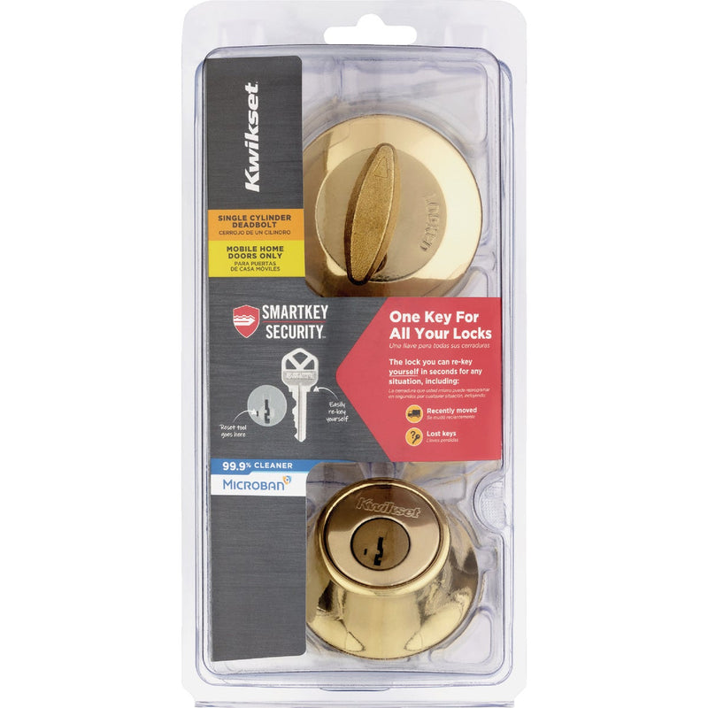 Kwikset 660 Mobile Home Single Cylinder Deadbolt with SmartKey, Polished Brass