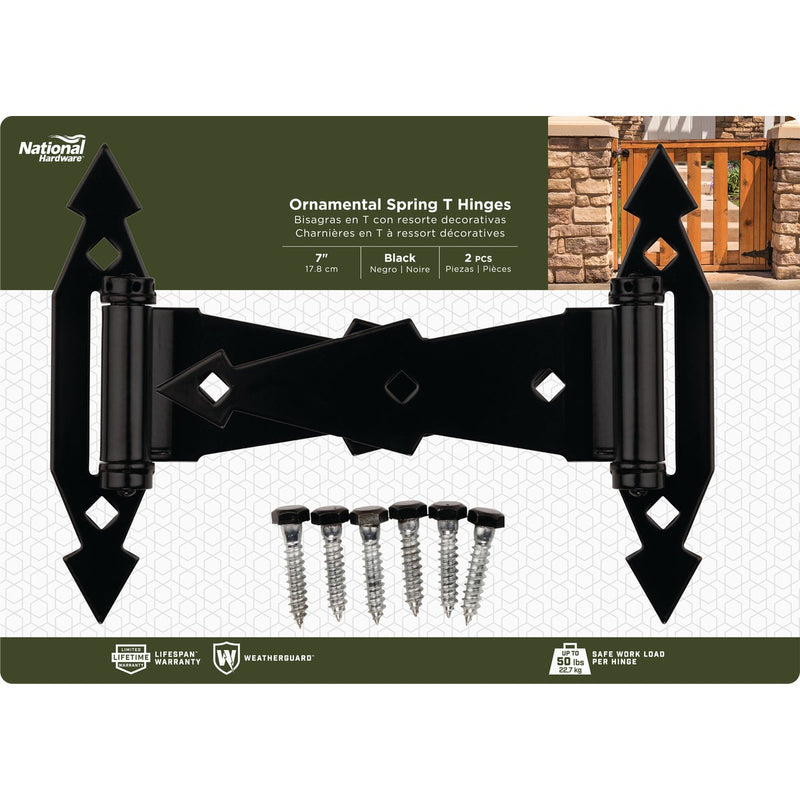 National 7 In. Black Ornamental Spring Tee Hinge (2-Pack)