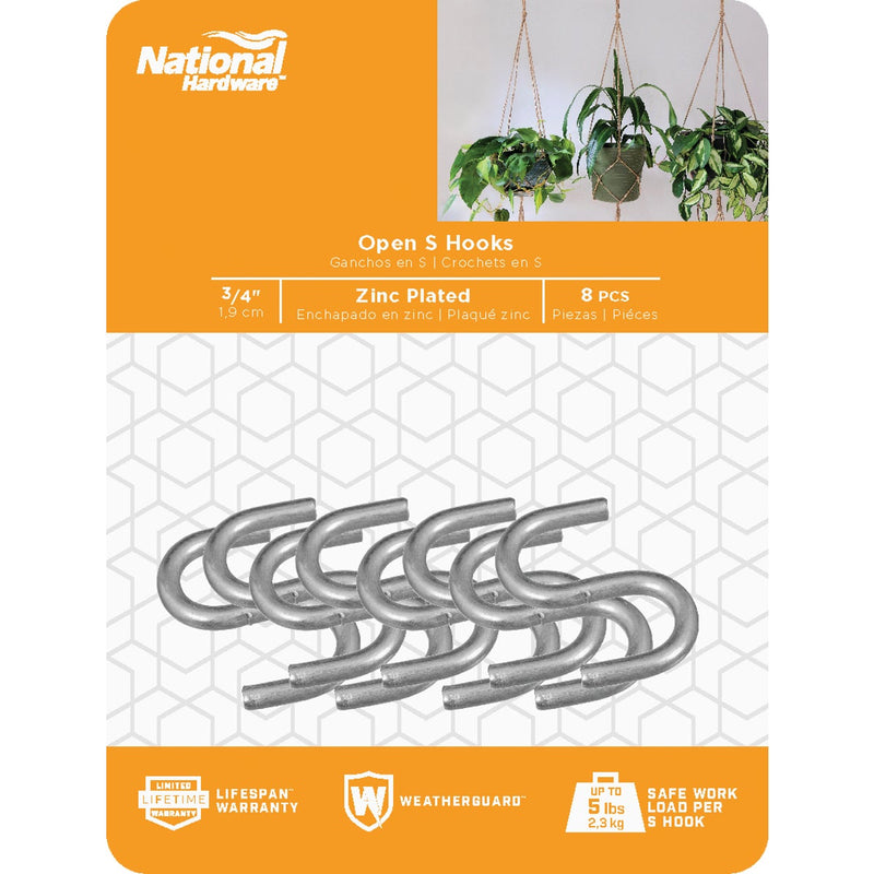 National 3/4 In. Zinc Heavy Open S Hook (8 Ct.)