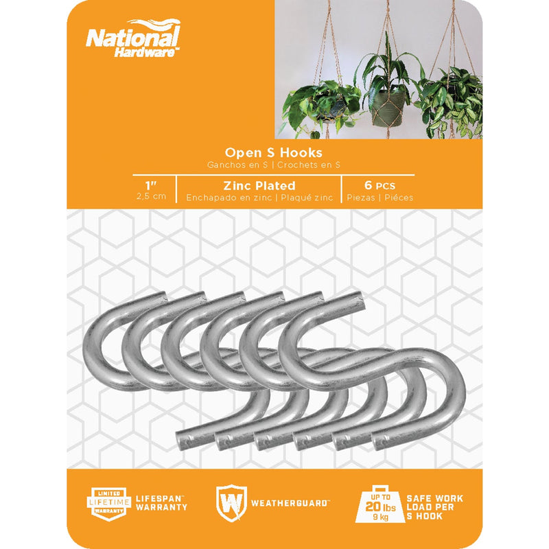 National 1 In. Zinc Heavy Open S Hook (6 Ct.)