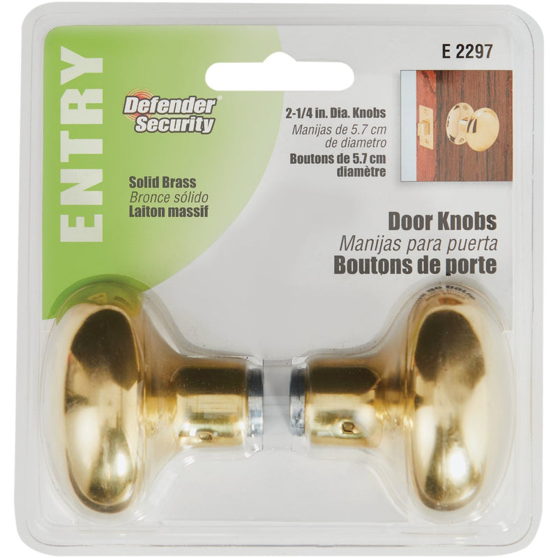 Defender Security Polished Brass Hall & Closet Door Knob