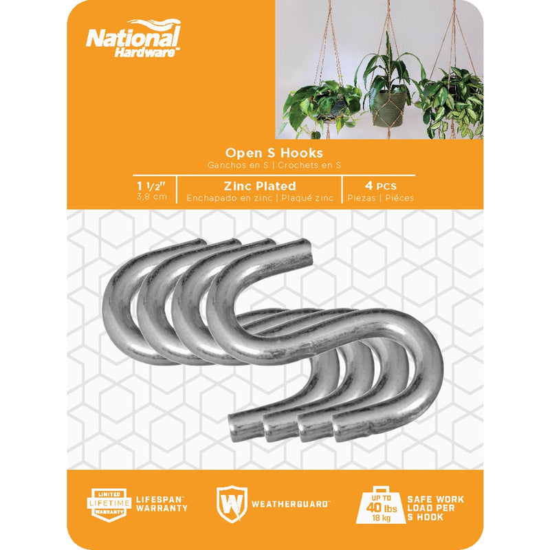 National 1-1/2 In. Zinc Heavy Open S Hook (4 Ct.)