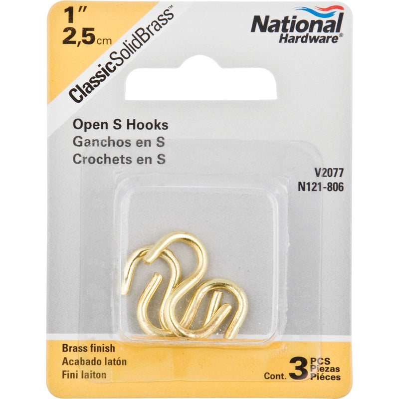 National 1 In. Brass Heavy Open S Hook (3 Ct.)