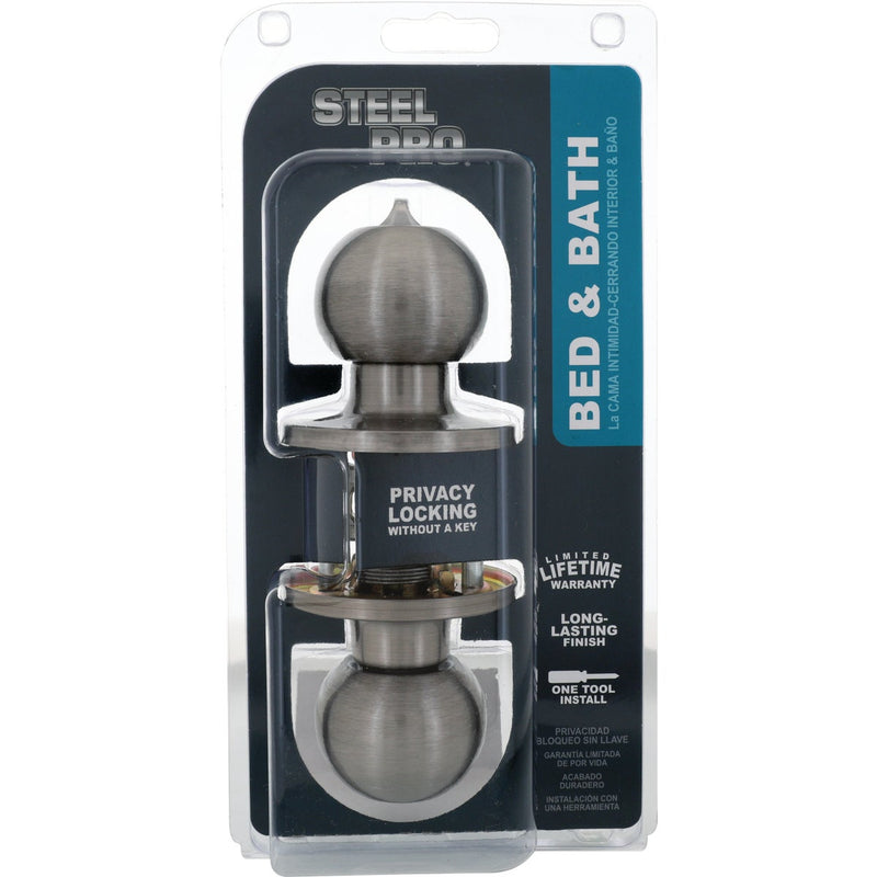 Steel Pro Brushed Nickel Bed & Bath Door Knob