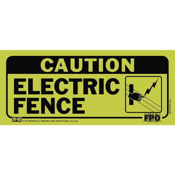 Hy-Ko Plastic Sign, Caution Electric Fence