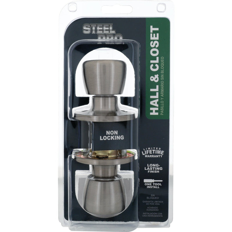 Steel Pro Brush Nickel Hall & Closet Door Knob