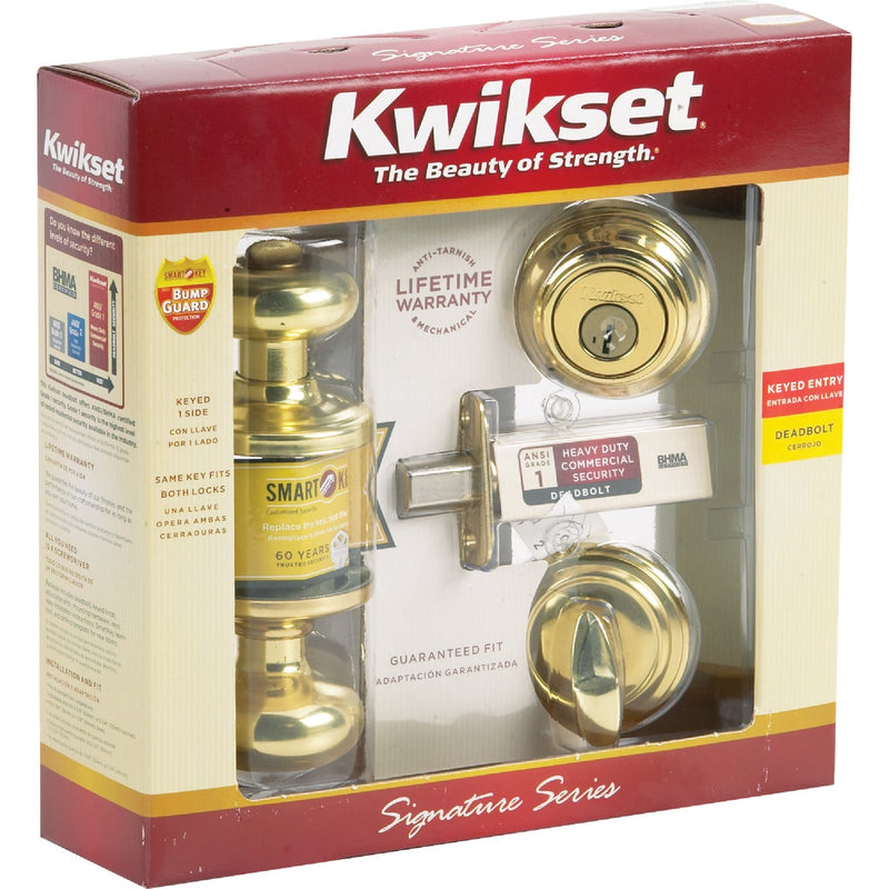 Kwikset Signature Series Juno Polished Brass Deadbolt and Door Knob Combo