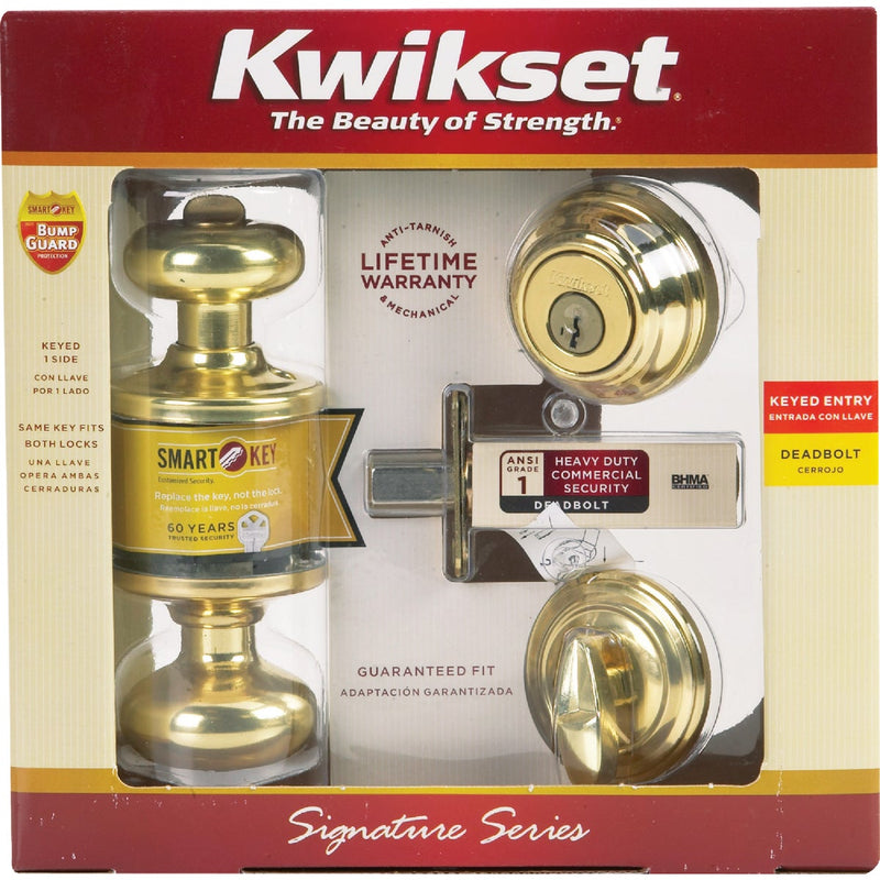 Kwikset Signature Series Juno Polished Brass Deadbolt and Door Knob Combo