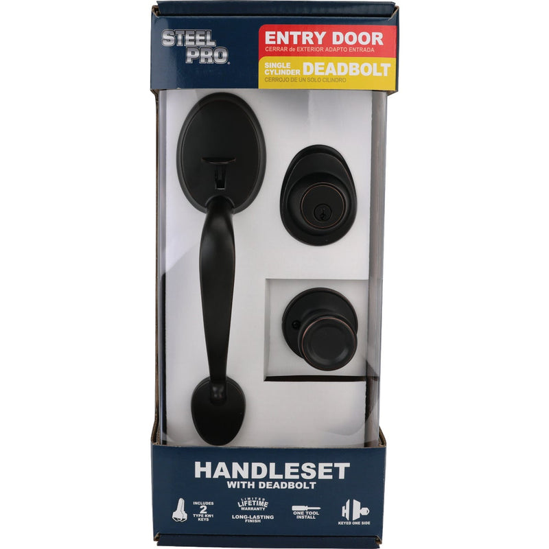 Steel Pro Oil Rubbed Bronze Entry Door Handleset with Tulip Knob